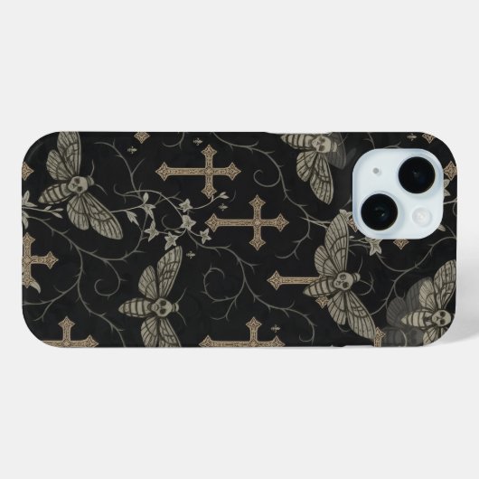Coques Case-Mate iPhone Gothic Moth & Cross Damask Phone Case (Verso (horizontal))