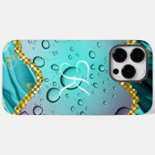 Coques Case-Mate iPhone Gouttes de pluie fantaisie Monogram sarcelle feuil (Verso (horizontal))