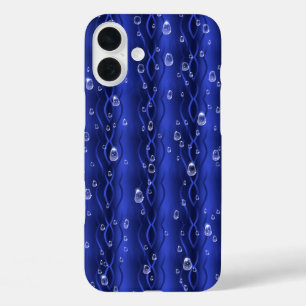 Coques iPhone 16 Plus gouttes de pluie sur le métal bleu