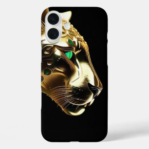 Coques iPhone 16 Plus Grâce Royale : Le Jaguar Doré Orné d'Émeraudes
