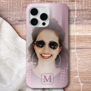 Coque iPhone 15 Pro Max Gradiateur rose vif moderne d'une photo Monogramme