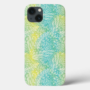 iPhone 13 Coque Gradient jaune et bleu vintage floral