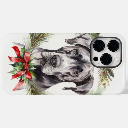 Coques Case-Mate iPhone Grand Dane Noël Wreath Festive Pup (Verso (horizontal))