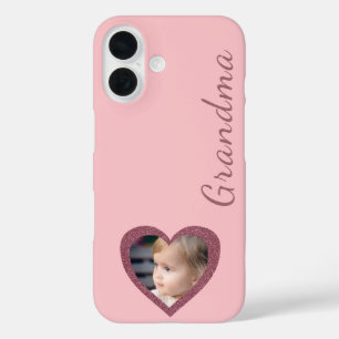 Coques iPhone 16 Grand-mère Coeurs roses Petits-enfants Photo perso