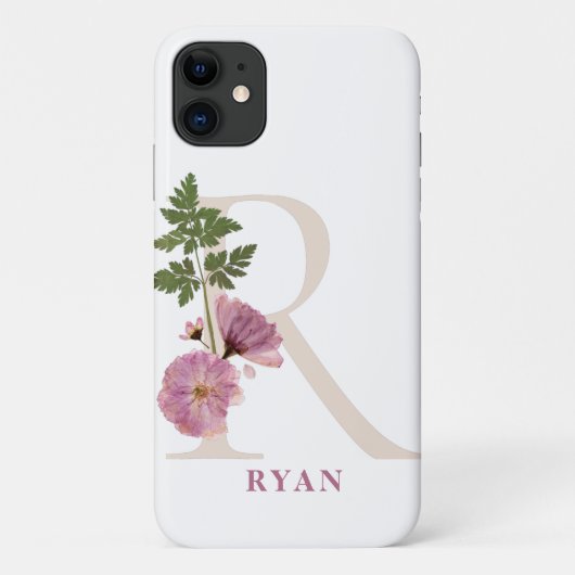 Coques Case-Mate iPhone Grand Monogramme botanique R Nom Personnalisation (Dos)