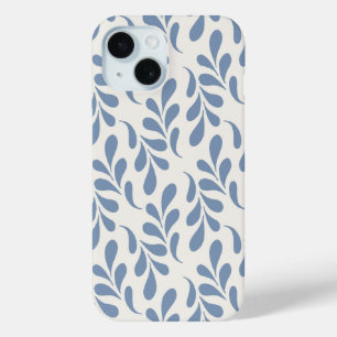 Coque Pour iPhone 15 Grand motif botanique feuille bleu côtier