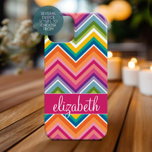 Coque Pour iPhone 14 Plus Grand Motif coloré Chevron avec nom