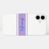 Coques Case-Mate iPhone Grand nom de script bleu, Lavender Strips sur blan (Verso (horizontal))