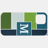 Coques Case-Mate iPhone Grandes bandes en bleu et vert avec Monogrammes (Verso (horizontal))