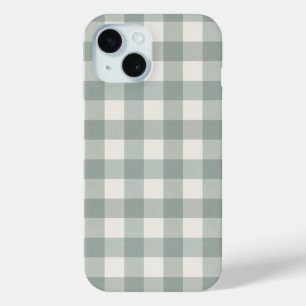 Coque Pour iPhone 15 Grandes en vichy chèques plis vert sage clair