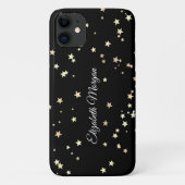 Coques Case-Mate iPhone Grandes étoiles d'or sur noir, nom de script blanc (Dos)