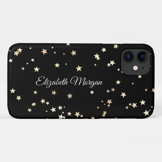 Coques Case-Mate iPhone Grandes étoiles d'or sur noir, nom de script blanc (Dos (Horizontal))