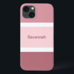Case-Mate iPhone Case Grandes Tailles Blanches Et Roses Personnalisées M<br><div class="desc">Boîtier de téléphone portable mignon et élégant avec motif rayé rose et blanc. Plusieurs nuances de grandes rayures roses et de petites rayures blanches. Personnalisé avec votre nom imprimé dans un texte rose.</div>
