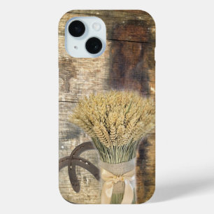 Coque Pour iPhone 15 grange rustique charpente de blé de bois de l'oues