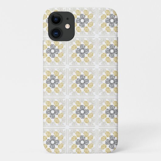 Coques Case-Mate iPhone Granny dessin carré design gris jaune (Dos)