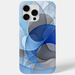 Coque iPhone 15 Pro Max Graphique d'art fractal gris bleu Abstrait moderne