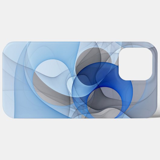 Coques Case-Mate iPhone Graphique d'art fractal gris bleu Abstrait moderne (Verso (horizontal))