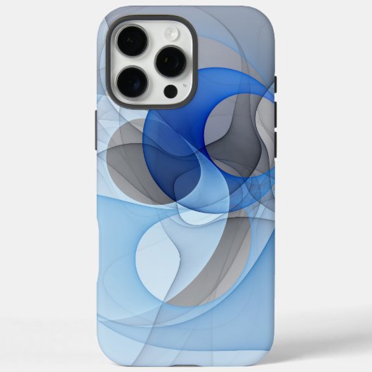 Coques Case-Mate iPhone Graphique d'art fractal gris bleu Abstrait moderne (Verso)