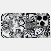 Coques Case-Mate iPhone Graphique de tigre noir et blanc aux yeux bleus (Verso (horizontal))