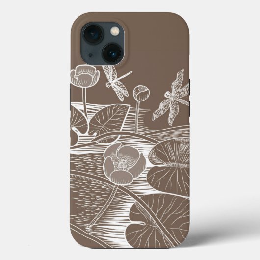 Coques Case-Mate iPhone Graphique marron de nénuphars (Verso)