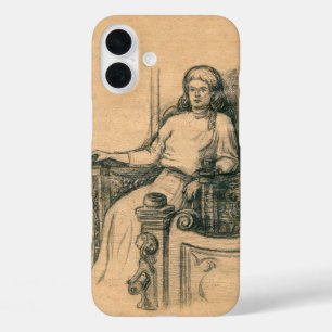 Coques iPhone 16 Plus Graphiques crayon de dame sur l'artisanat