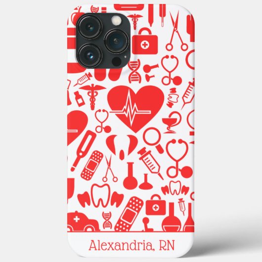 Coques Case-Mate iPhone Graphiques de soins infirmiers rouges et blancs (Verso)