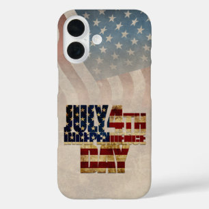 Coques iPhone 16 Graphisme Grunge USA 4 juillet Indépendance