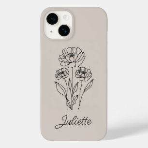 Coque Pour iPhone 14 Gras Floral Line Art minimaliste