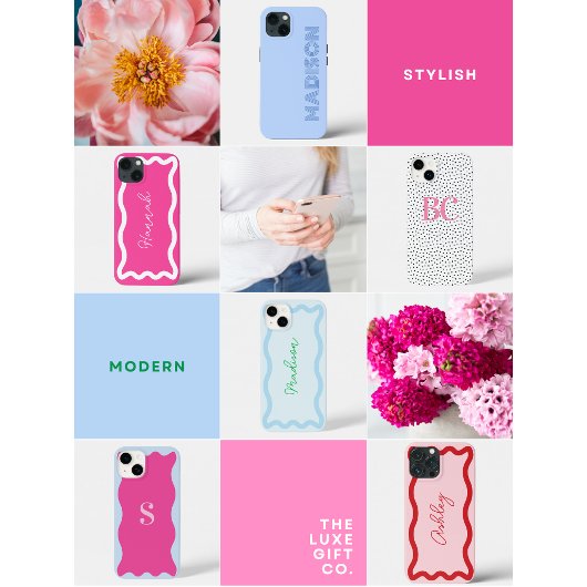 Coques Case-Mate iPhone Gras moderne Gras vert et rose Initiales Monogramm
