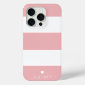 Coques Case-Mate iPhone Gras moderne rose pâle Motif rayé avec coeur (Verso)