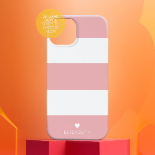 Coque iPhone 15 Pro Gras moderne rose pâle Motif rayé avec coeur