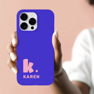 Coque Pour Pour iPhone 14 Pro Max Gras monogramme initial et nom bleu rose