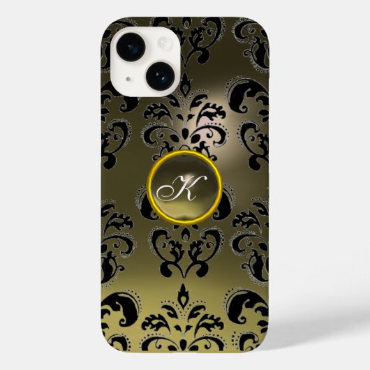 Coques Case-Mate iPhone GRAS NOIR DAMASK MONOGRAMME DE PIERRE DE JEU Flora (Verso)