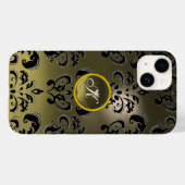 Coques Case-Mate iPhone GRAS NOIR DAMASK MONOGRAMME DE PIERRE DE JEU Flora (Verso (horizontal))
