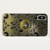 Coques Case-Mate iPhone GRAS NOIR DAMASK MONOGRAMME DE PIERRE DE JEU Flora (Dos (Horizontal))