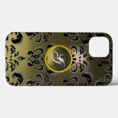 Coques Case-Mate iPhone GRAS NOIR DAMASK MONOGRAMME DE PIERRE DE JEU Flora (Verso (horizontal))