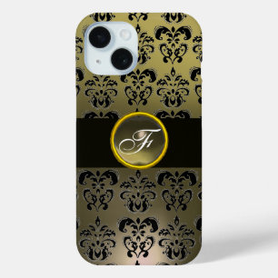 COQUE POUR iPhone 15 GRAS NOIR DOMMASK GEM STONE MONOGRAM