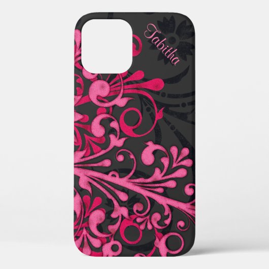 Coques Case-Mate iPhone Gras rose chaud noir élégant floral (Verso)