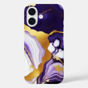 Coques iPhone 16 Gras Trendy violet jaune or faux marbre