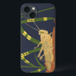 iPhone 13 Case Grasshopper de Green Grass on Blue Background<br><div class="desc">The deep green of the grass in this painting merges perfectly with the blue background,  creating a feeling of evening in this piece by Nina Tenser. Both colors contrast with the pale of the grasshopper. Nature lovers should purchase this piece and place it on their favorite wall !</div>