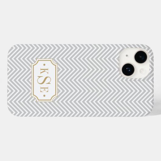Coques Case-Mate iPhone Gray and Gold Elegant Chevron Monogramme (Verso (horizontal))