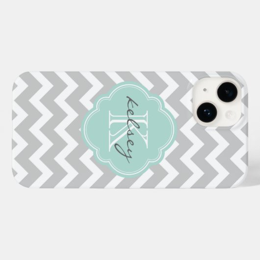 Coques Case-Mate iPhone Gray and Mint Chevron Custom (Verso (horizontal))