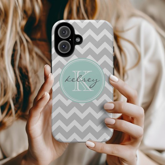 Coques Case-Mate iPhone Gray and Mint Chevron Custom