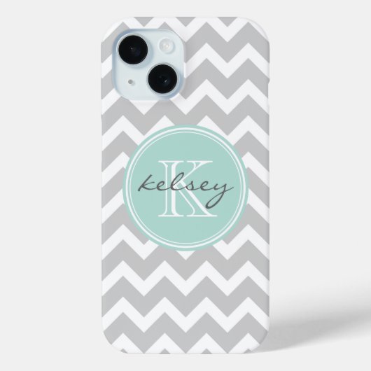 Coques Case-Mate iPhone Gray and Mint Chevron Custom (Verso)