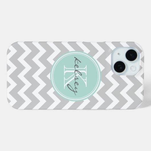Coques Case-Mate iPhone Gray and Mint Chevron Custom (Verso (horizontal))