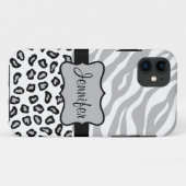 Coques Case-Mate iPhone Gray, Blanc Noir Zèbre Nom léopard Personnalisé (Dos (Horizontal))