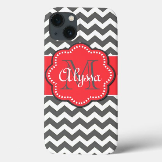 Coques Case-Mate iPhone Gray et Coral Chevron Couverture Monogramme (Verso)