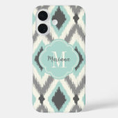 Coques Case-Mate iPhone Gray et Mint Tribal Ikat Chevron Monogramme (Verso)