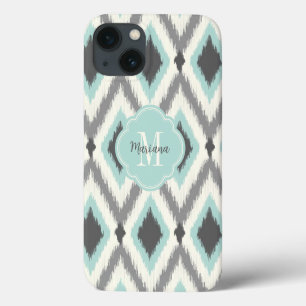 Case-Mate iPhone Case Gray et Mint Tribal Ikat Chevron Monogramme