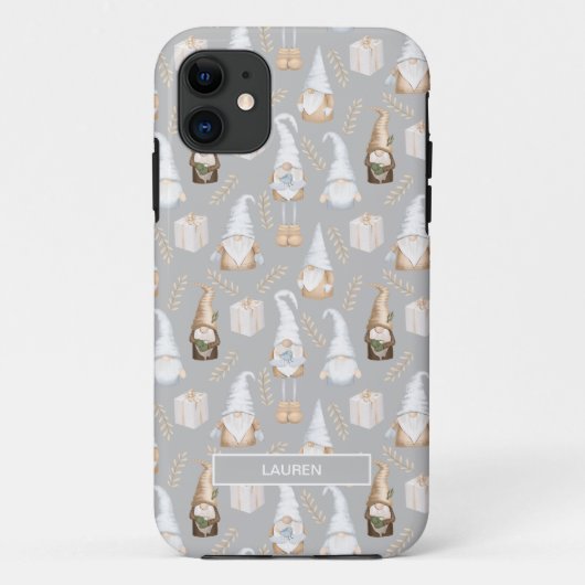 Coques Case-Mate iPhone Gray Neutral moderne Gnome Noël Nom Motif (Dos)